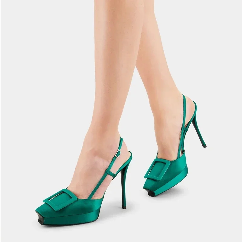2026 SLSHLYJ Buckle Women Shoes Summer Square-toe Platform Stiletto Shoe Closed Toe Strap High-Heeled Formal Dress Sandals 34-39