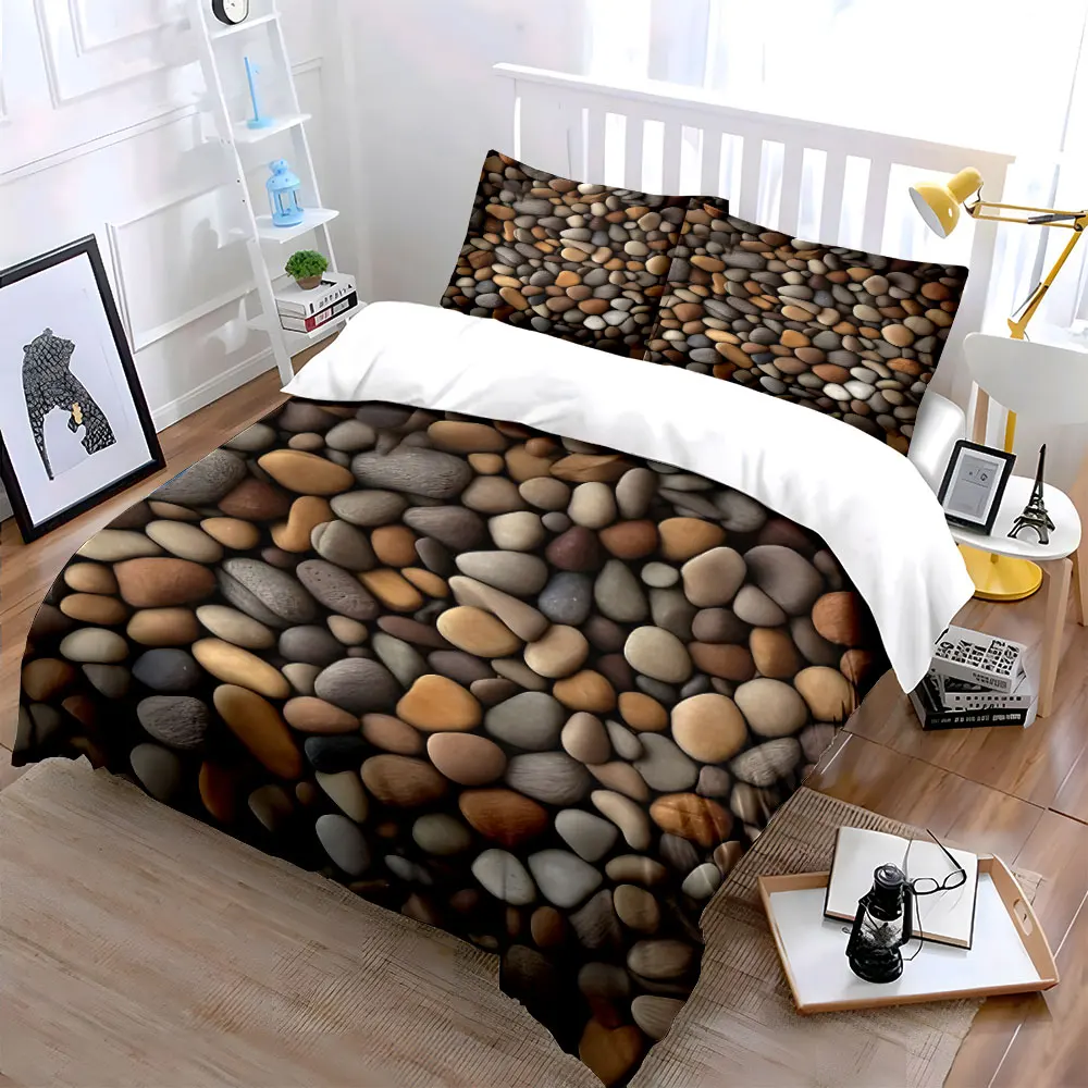 Colorful pebbles neatly arranged Bedding Set for Kids Luxury Gift 3pcs Digital Print Comforter Set Soft Comfortable Breathable