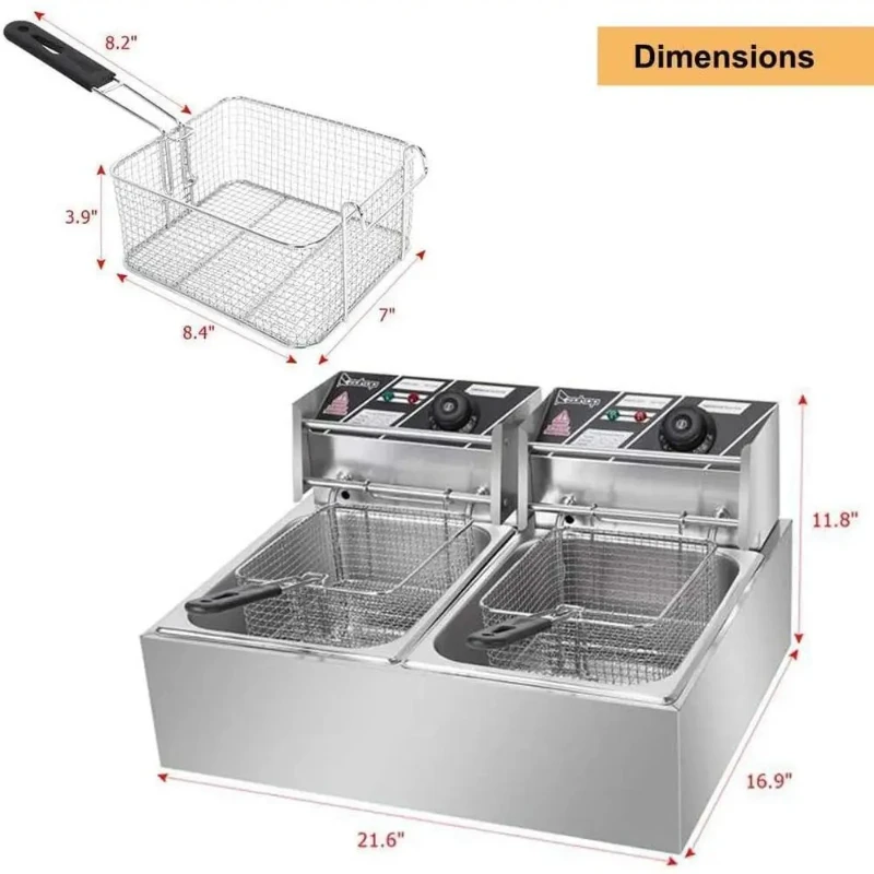 مقلاية كهربائية خزان مزدوج 20 لتر 200 °   أدوات المطبخ التجارية المصنوعة من الفولاذ المقاوم للصدأ 304 قوية