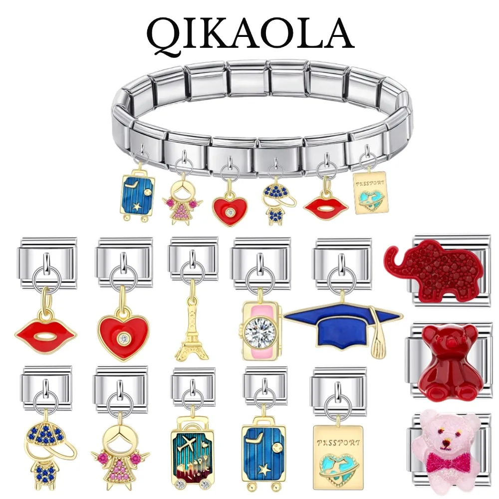 1pc Delicate Suitcase Travel Passport Cute Girl Boy Italian Charm Fit 9mm Stainless Steel Bracelet Diy Jewelry Making