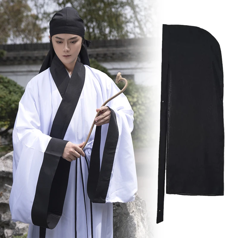 Unisex Black Ming Dynasty Hanfu Hat Adult Long Scarf Cap Ancient Chivalrous Swordsman Warrior Hero Cosplay Accessories