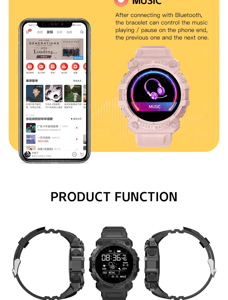 Jam tangan pintar FD68S, gelang pintar Pria & Wanita, jam tangan pintar sentuh, gelang kebugaran, jam tangan terhubung untuk IOS dan Android