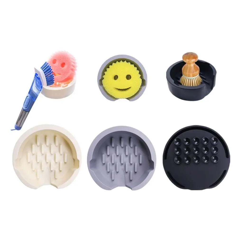 

Silicone Kitchen Sponge Rack Multi-Functional Anti-slip Sink Faucet Storage Rack with Suction Cup Frosted Sponge Drying Tray