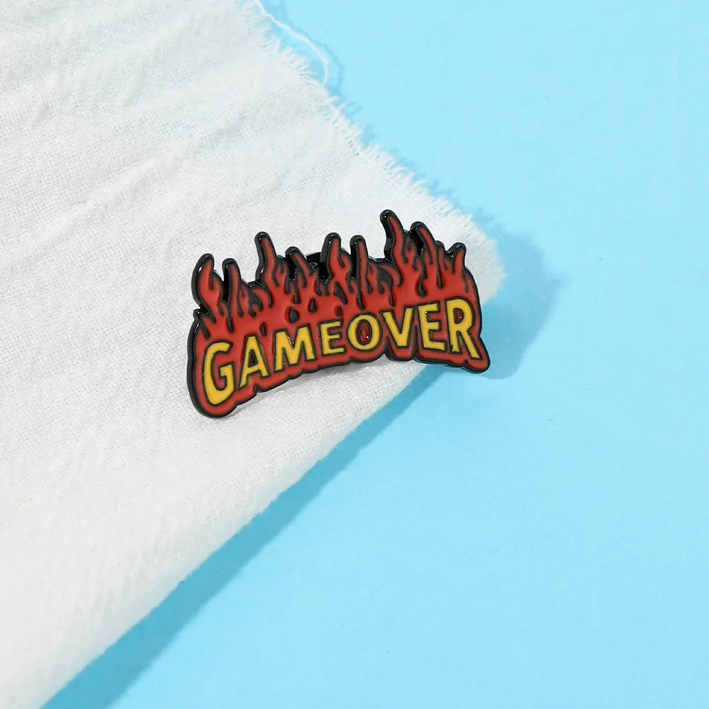 Personalized Cartoon English Alphabet Gameover Environmental Alloy Metal Flame Badge