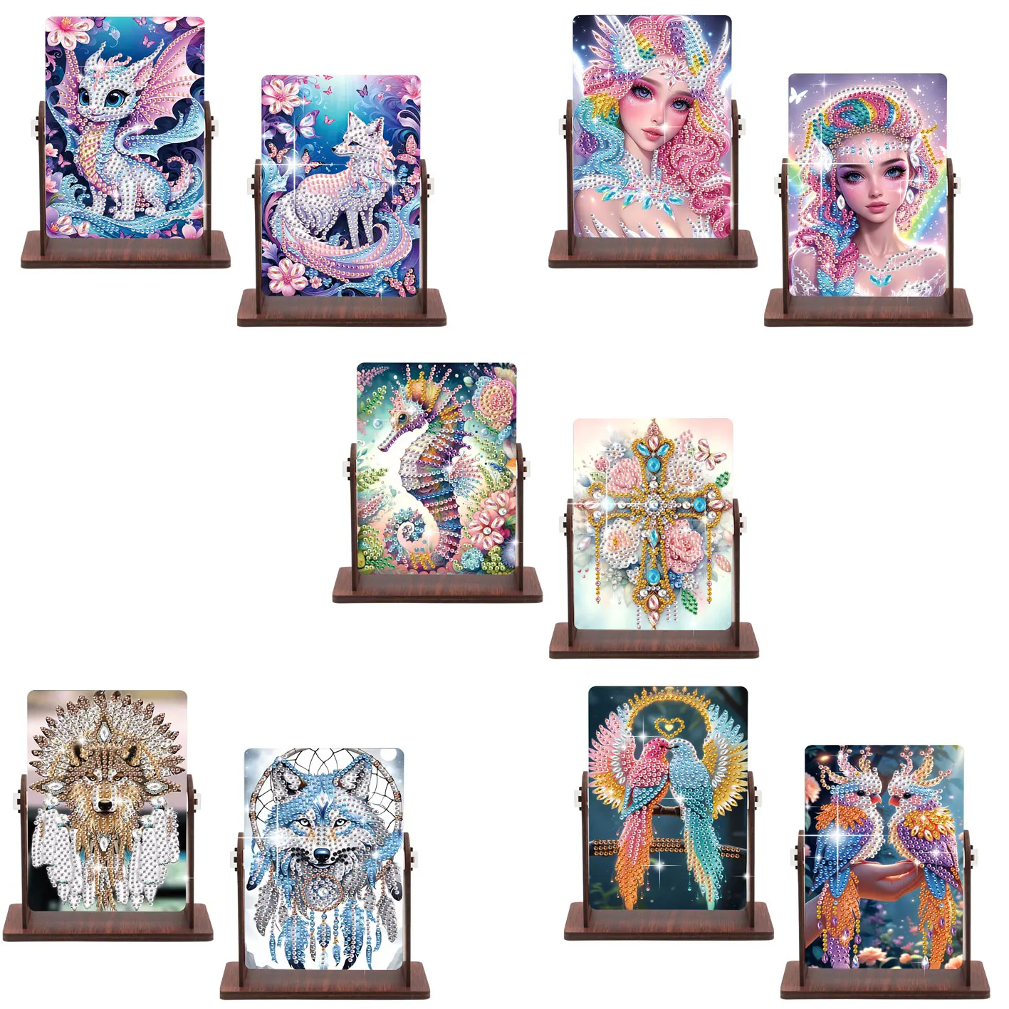 Kits de miroirs de maquillage pour peinture diamant, 2 pièces, pour adultes, thème Animal, forme spéciale, miroir de maquillage artistique, décor fait à la main, cadeau artistique