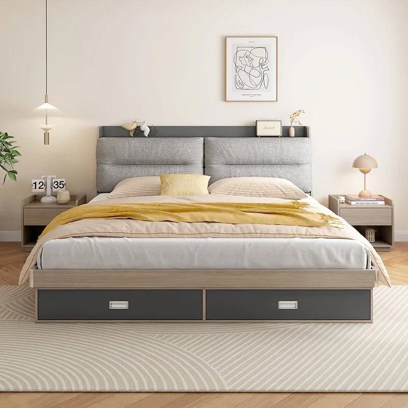 

Double bed, removable, modern, minimalist, high box, storage, storage, Nordic