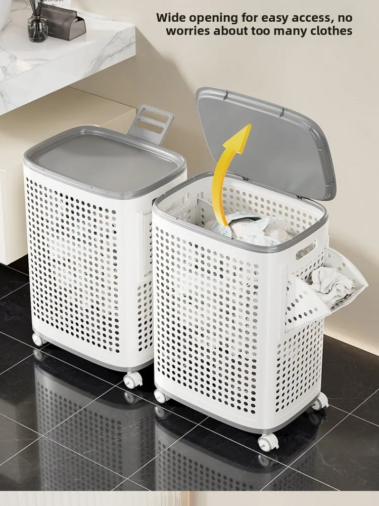 

Large Capacity Laundry Hamper with Wheels Bathroom Cart Dirty Clothes Basket with Lid Nordic Style Home Storage Basket