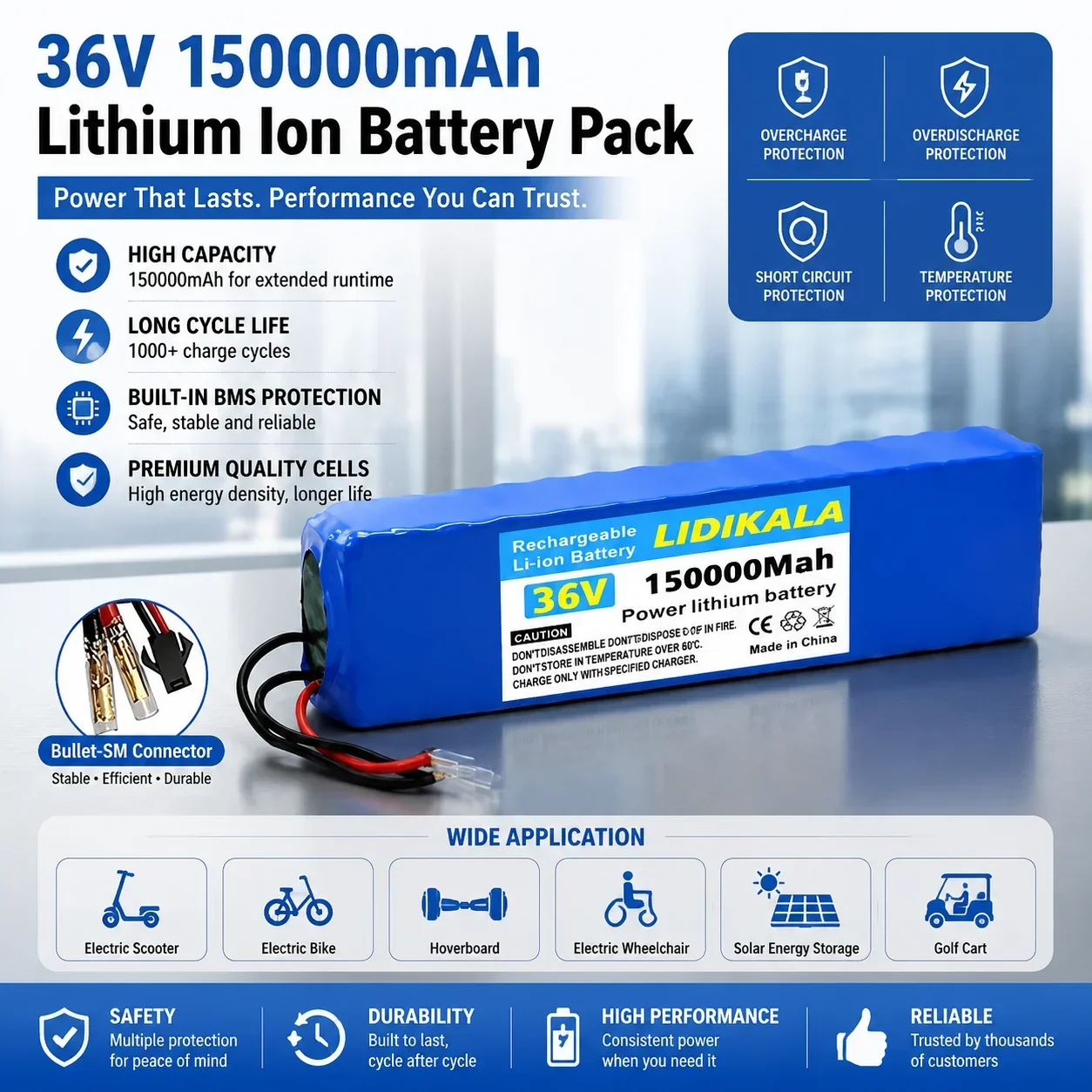 36V 150Ah 18650 10S3P Li-Ionen-Akku, tragbares Akkupack, Lithium-Ionen-Akku, Ersatzakku, mit BMS