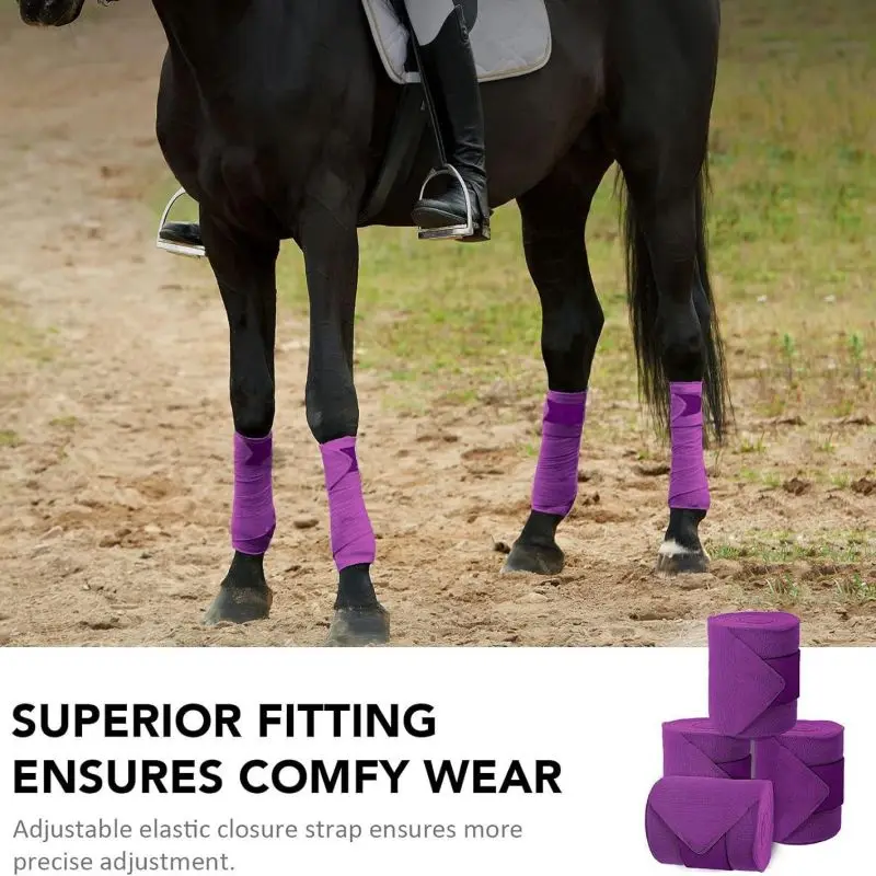 Horse Polo Leg Wraps Soft Fleece Wraps Equestrian Leg Bandage 4-Pack (Full(10ft), 4 Colour)