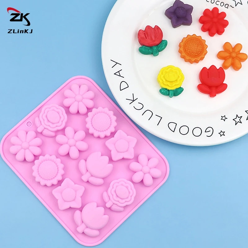 1pc Rose Flower Chrysanthemum Silicone Baking Pan Ice Cube Tray Chocolate Candy Jelly Ice Cube Muffin Handmade Soap