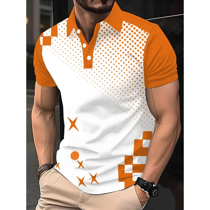 

Striped gradient men's polo shirt, high-quality printed men's clothing, summer casual short-sleeved loose shirt, additional clot