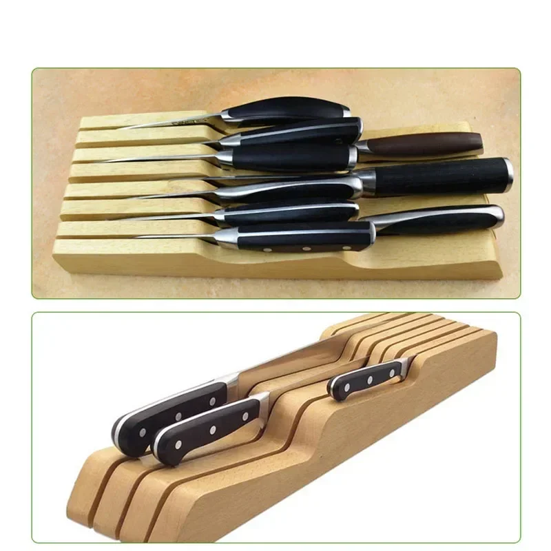 Versatile Bamboo Knife Organizer Drawer Knife Block Knife Holder In-Drawer Knife Storage Rack Cutter Storage Box 38.5x10.5x4.5cm