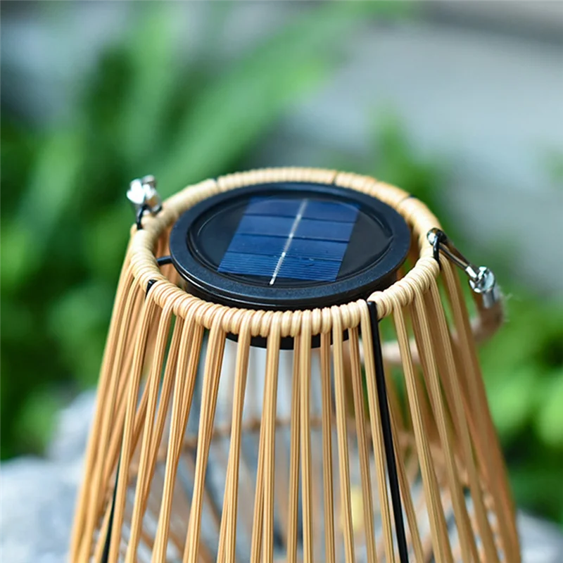 

ABCA-Solar Lantern With Handle Big Rattan Light IP65 Waterproof Hanging/Standing For Outside For Garden Patio Courtyard