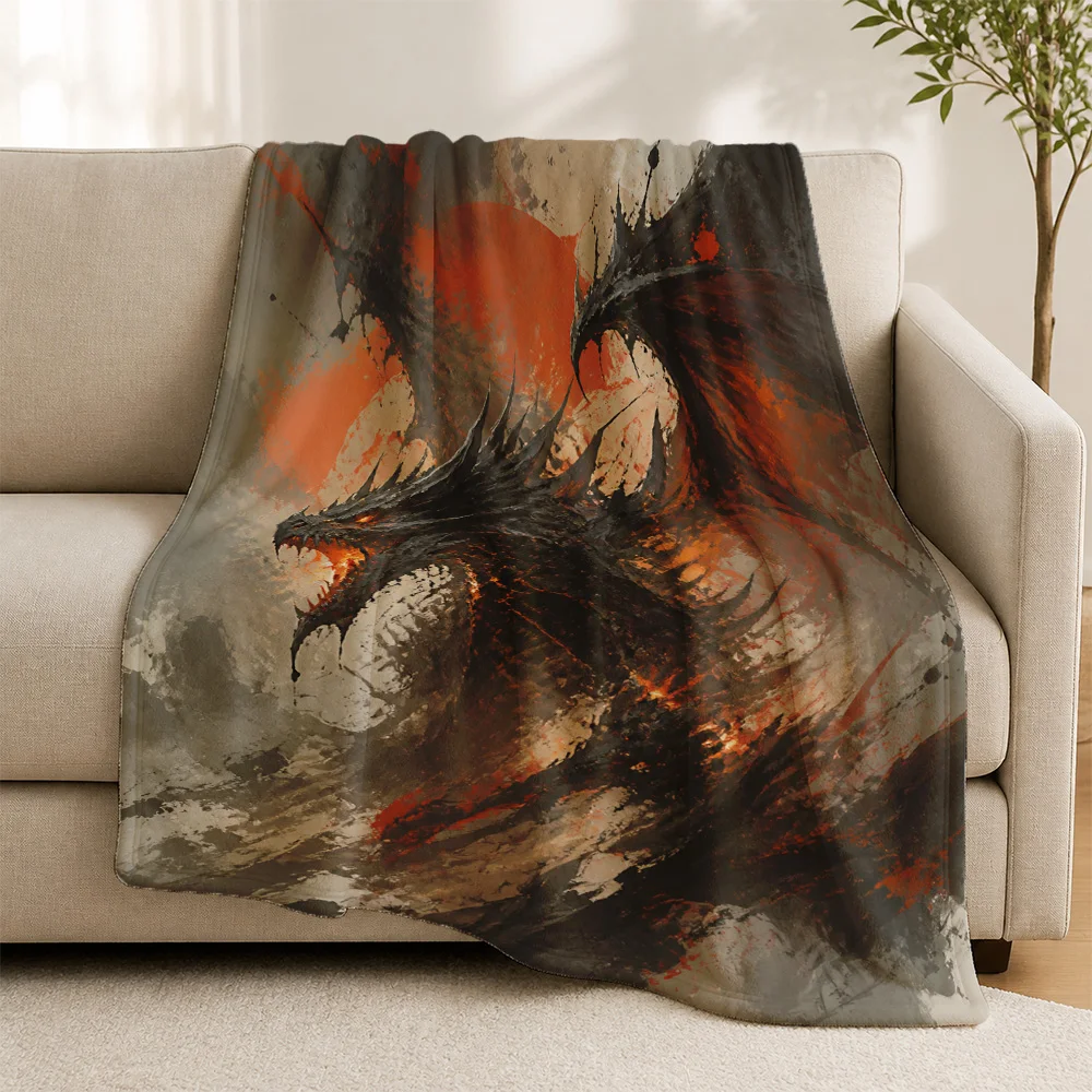Dramatic Dragon Fantasy Print Throw Blanket for Sofa Couch Cushion Home Decor Gothic Accent Luxury Living Room Throw