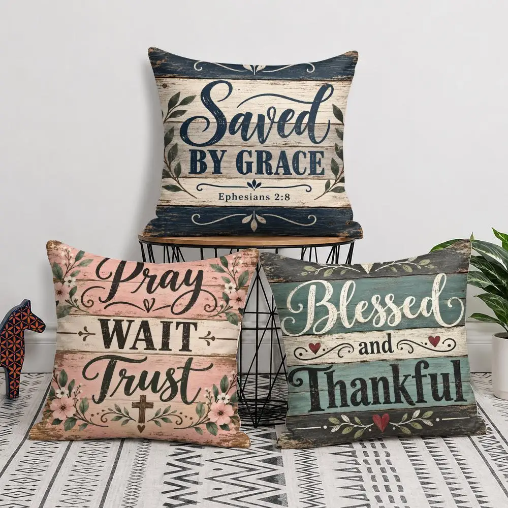 Faith Church Inspirational Design Cushion Cover Soft Short Plush Pillow Cover Smooth Cozy Texture Cushion Case Home Decor