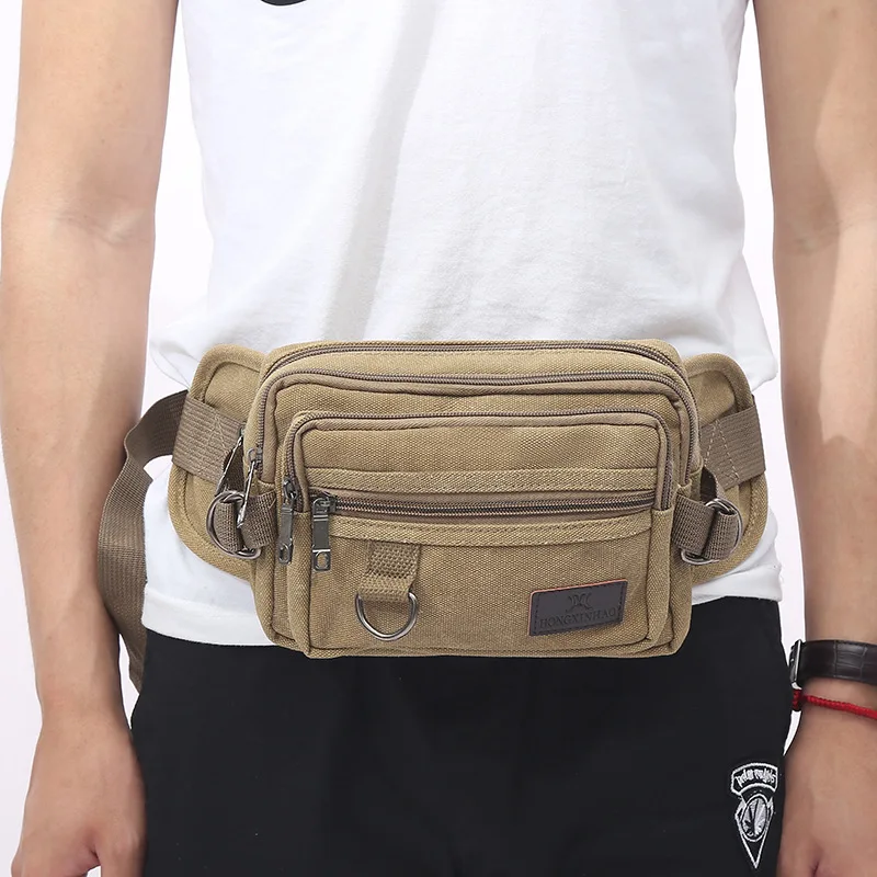 Durable Canvas Waist Bag,multi Zipper Pockets Adjustable Waist Strap Fanny Pack for Men Outdoor Practical Crossbody Chest Pouch