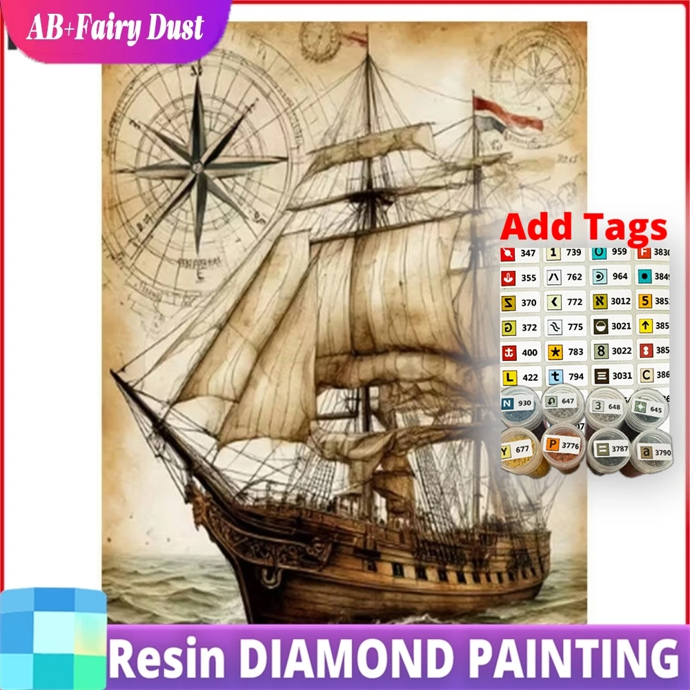 

Набор для творчества: Алмазная мозаика 5D DIY «Парусник» с компасом, полная квадратная/круглая выкладка, декор для стен, стразы, смола AB, эффект «волшебная пыль»