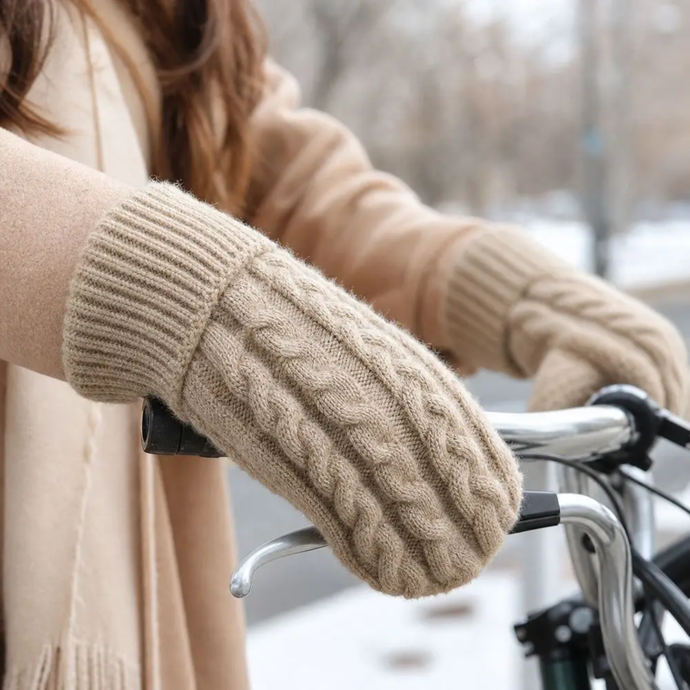 New Knitted Winter Mittens Double Layer Cable Knit Thermal Mittens Ribbed Cuffs Lined Knit Mittens Winter Cycling