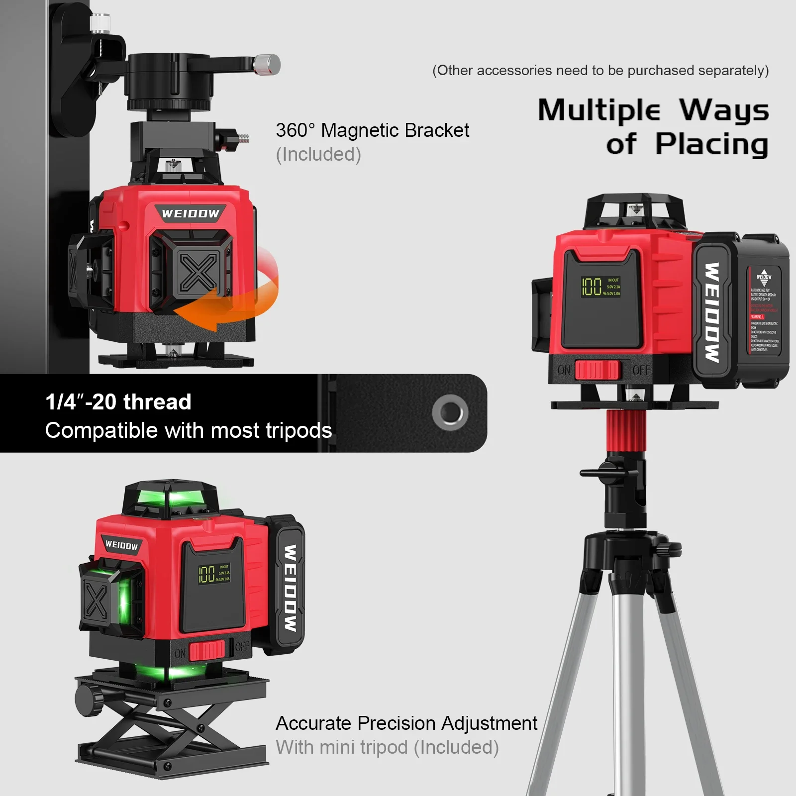 WEIDDW 4D 16 Lines Laser Level 360 Self Leveling with Tripod and suitcase 4x360° Cross Line Professional Laser Construction Tool