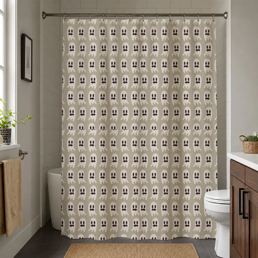 Novelty Ghost Skeleton Pattern Shower Curtain Waterproof Bathroom Curtain Liner Cute Spooky Decor Accessories for Bathtub Shower
