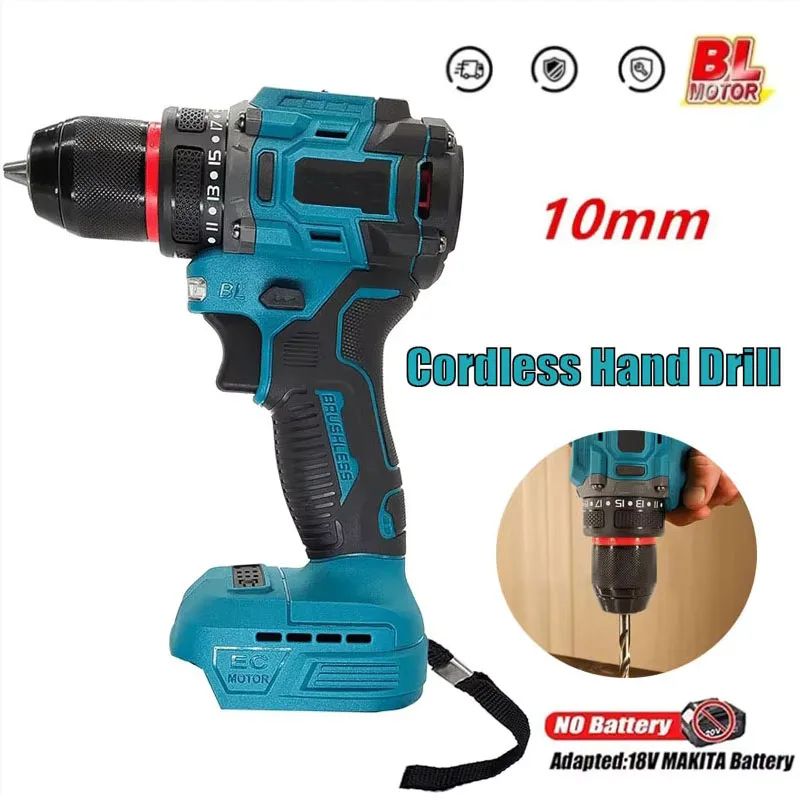 Taladro eléctrico sin escobillas de 2 velocidades, 10mm, taladro manual inalámbrico, destornillador, herramientas eléctricas de 60-100Nm para batería Makita de 18V