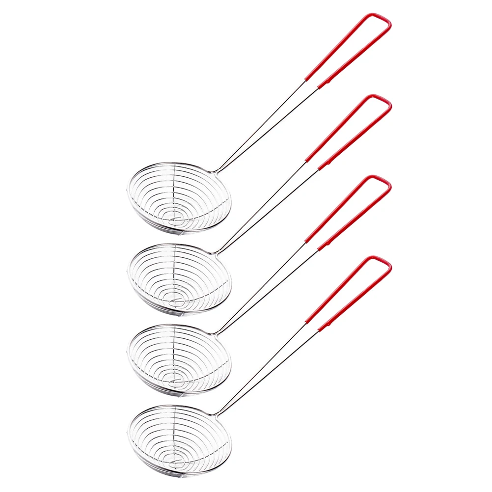 

4 Pcs Stainless Steel Mesh Strainer Spoon Kitchen Tool Spiral Wire Ramen Scoop Noodle Utensils Oil Filter Hot Pot