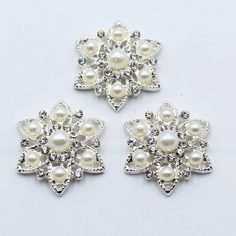 10Pcs 28Mm Rhinestone Kim Loại Ngọc Trai Cutout Tự Làm Váy Cưới Tóc Đồ Trang Sức Phụ Kiện Trang Trí