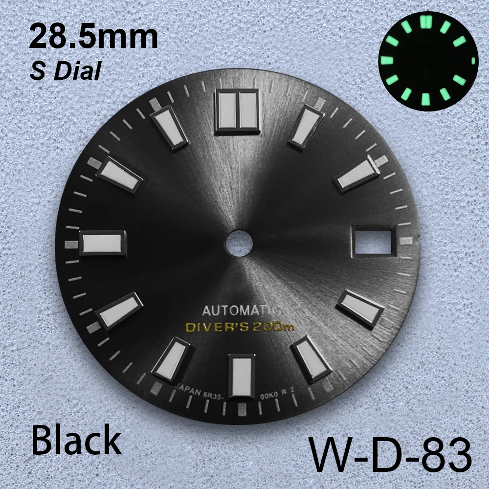 28.5mm S Logo Dial Fit NH35/NH36/4R Japanese Movement Green Luminous Sunburst Diving High-Quality Watch Modified Accessories