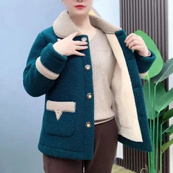 2023 Mother Winter Women Fur Lambswool Polar Fleece Plus Velvet Cotton Padded Jacket Coat 5XL Overcoat Female Outerwear Parkas