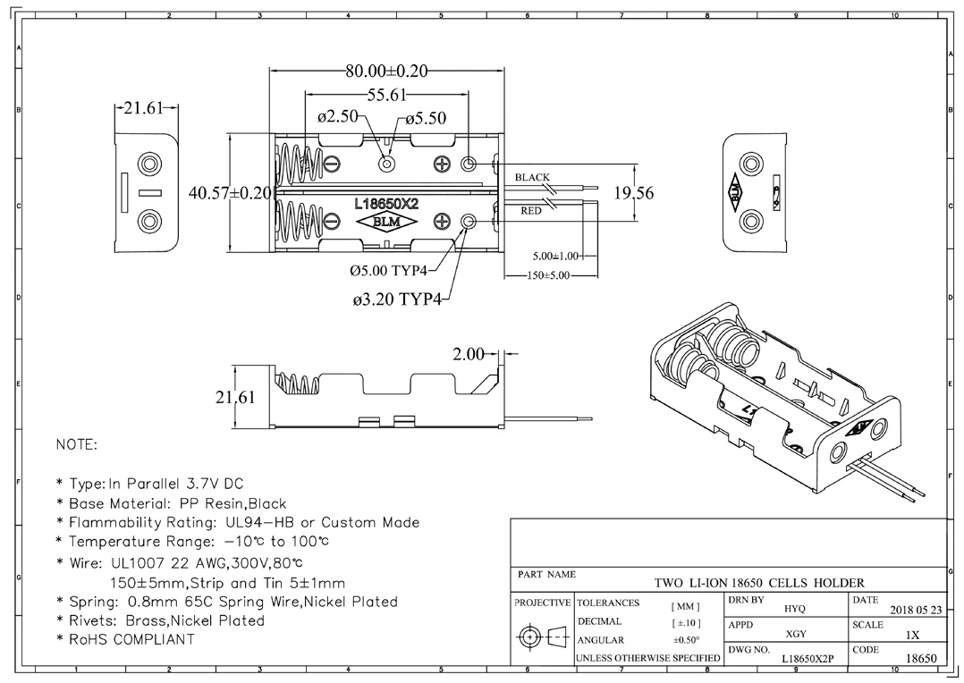 2/3/4-Fach 18650 Batteriehalter-Box, 3,7V Parallel-Batterie-Aufbewahrungsgehäuse mit Rot-Schwarzem Kabel, Federkontakt DIY-Stromversorgung – Detail 3