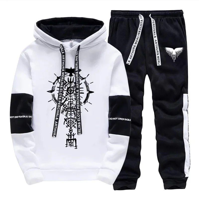 

2025 Hot Sale Men's Tracksuit Hoodies Sweatpants Autumn Winter Daily Casual Sporty Jogger Set Ancient Raven Print Outfits