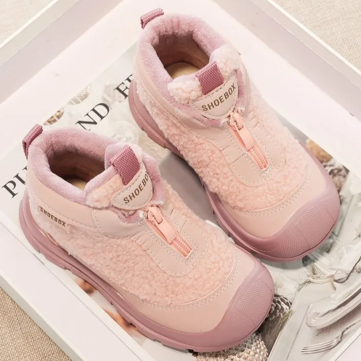 Children's Winter Sports Shoes with Thick Velvet and Warm Cotton Shoes Sweet Girls' Snow Boots Waterproof and Non Slip Ski Boots