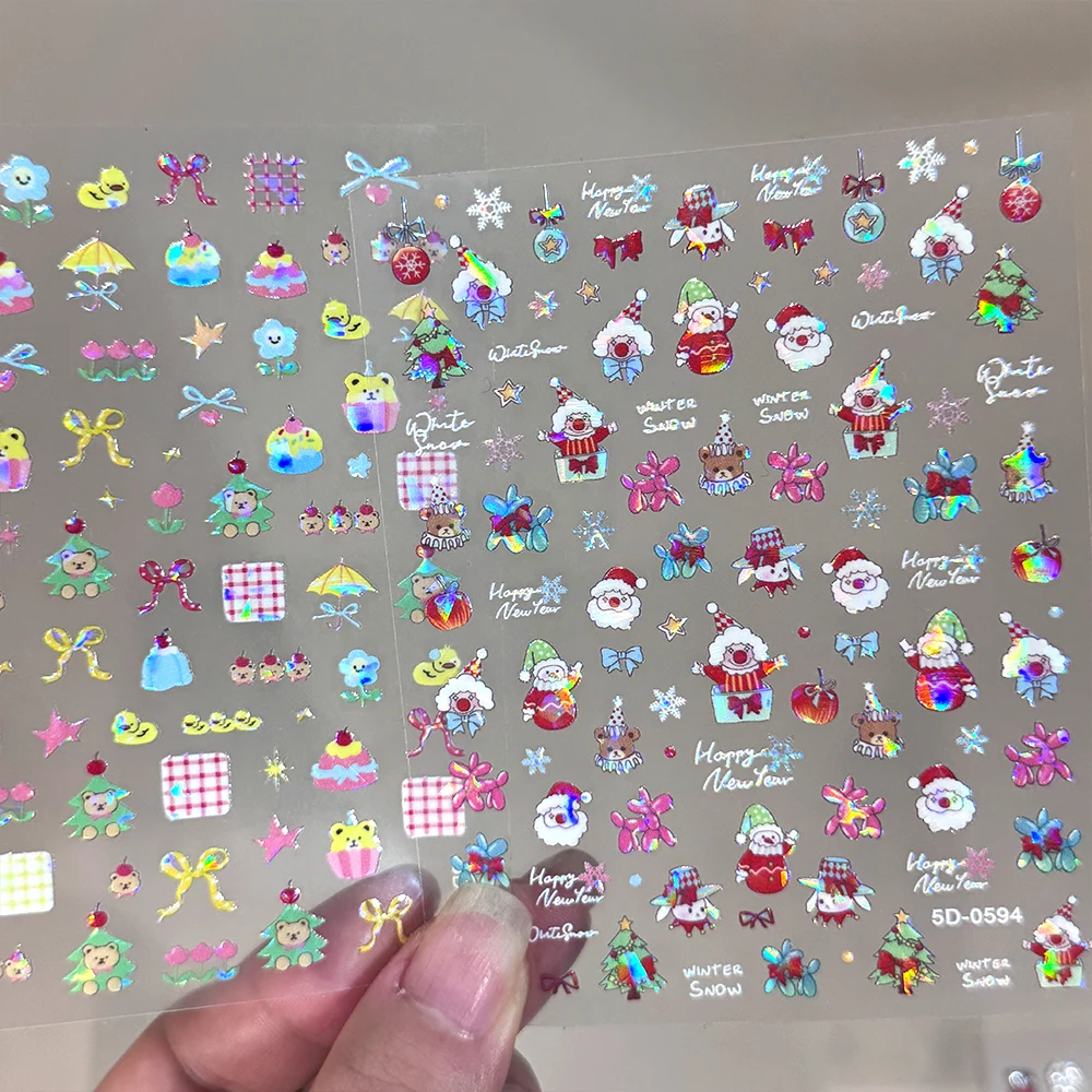 1 Uds. 5D cristal brillante pegatina artística para uñas de Navidad lindo arco oso copo de nieve verde árbol de Navidad pegatina para uñas DIY Año Nuevo Navidad uñas Dec