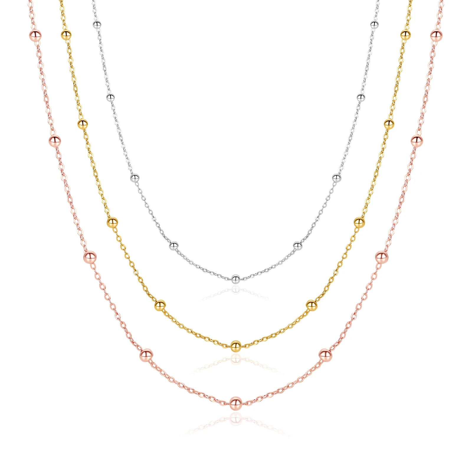 

Серебряное колье из стерлингового серебра 925 пробы с круглыми бусинами для женщин, модное, простое, изящное, многослойное, высококачественное, с золотым покрытием.