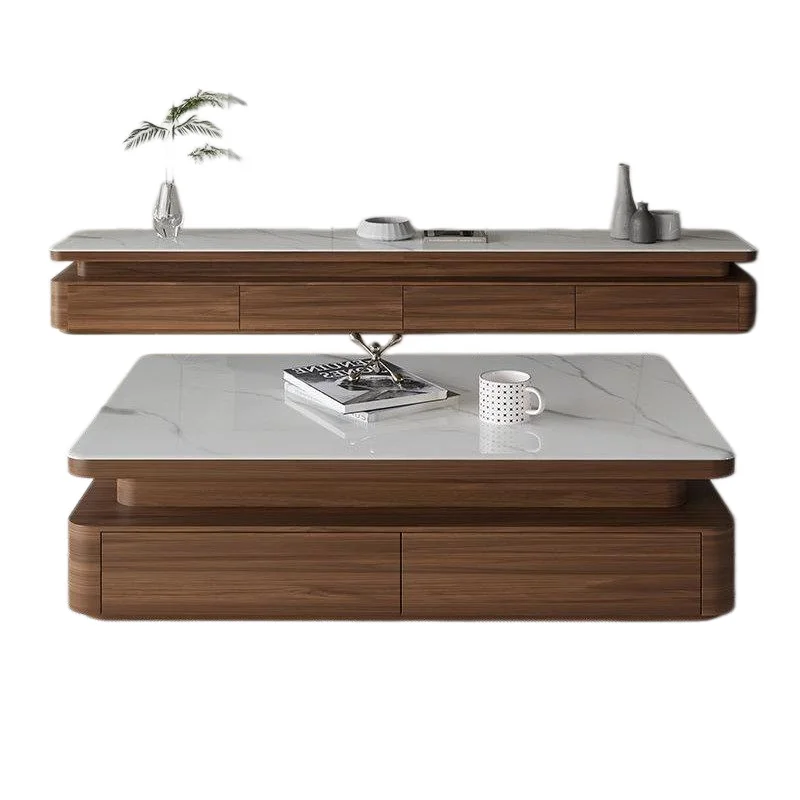 New Mid-Century Walnut Italian Minimalist Microcrystalline Stone Coffee Table TV Stand Set Modern Home Living Room Furniture