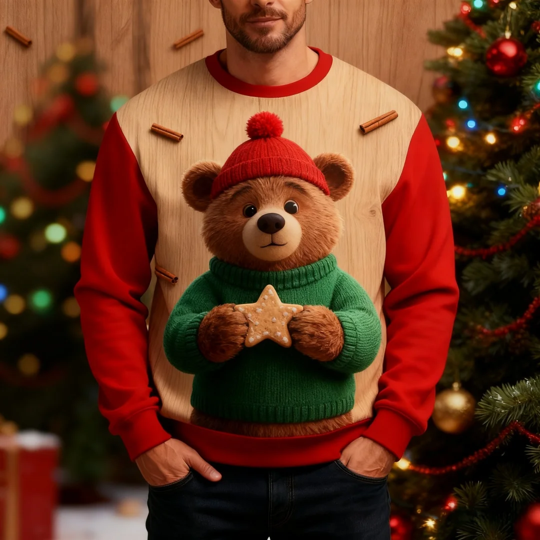 

Cartoon 3D Print Ugly Christmas Sweatshirts Funny Bear Graphic Sweatshirts for Men and Women Long Sleeve Crew Neck Pullovers Top