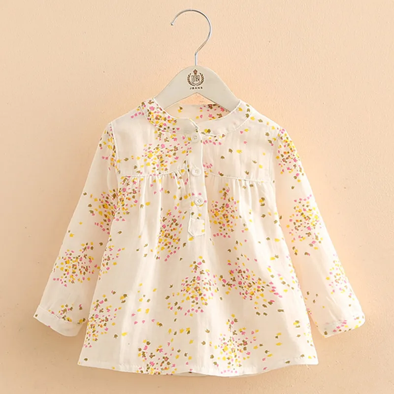 Girls Tops 2024 Spring Autumn Casual 2 3 4-12 Years Cotton Mandarin Collar Long Sleeve Full Flower Print Kids Girl Blouses Shirt