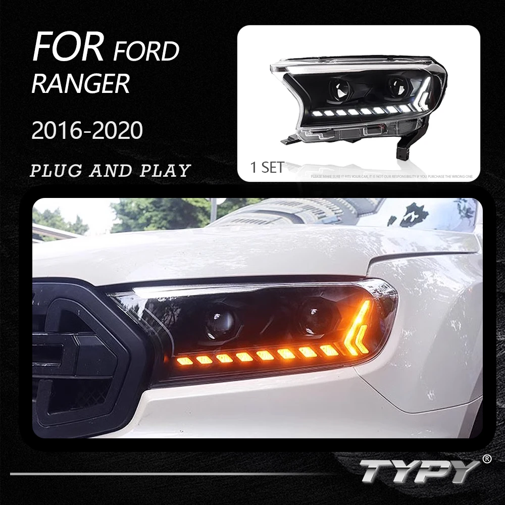 

TYPY New LED Headlight Upgrade Modified Full Head Lamp Turn Signals Daytime Running Lights For 2016-2020 Ford Ranger