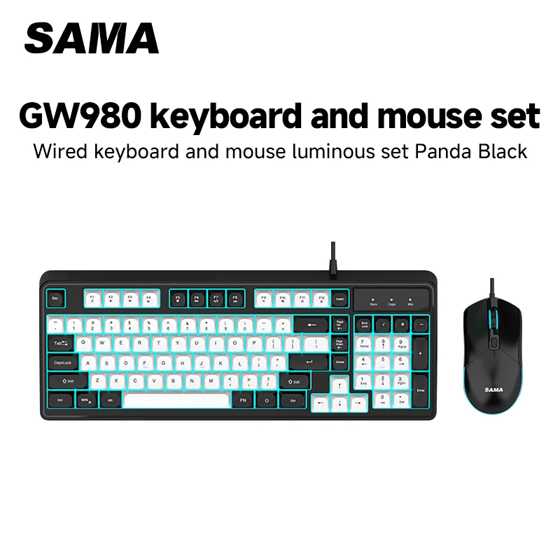 

Sama GW980 Backlit Keyboard & Mouse Combo - Anti-Ghosting, 98-Key Full Size, RGB Lighting