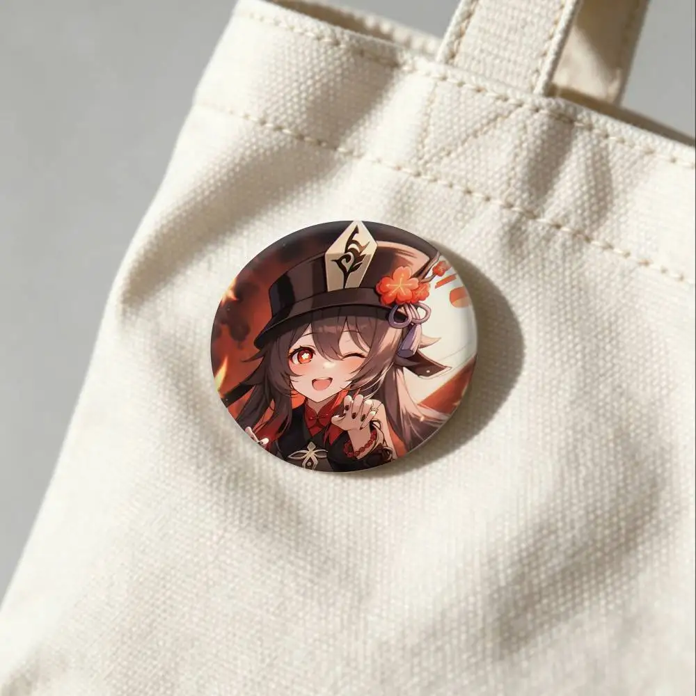 H-Hu Tao Genshin Badges Creative Tinplate Button PinsBrooch Badge Clothes Backpack