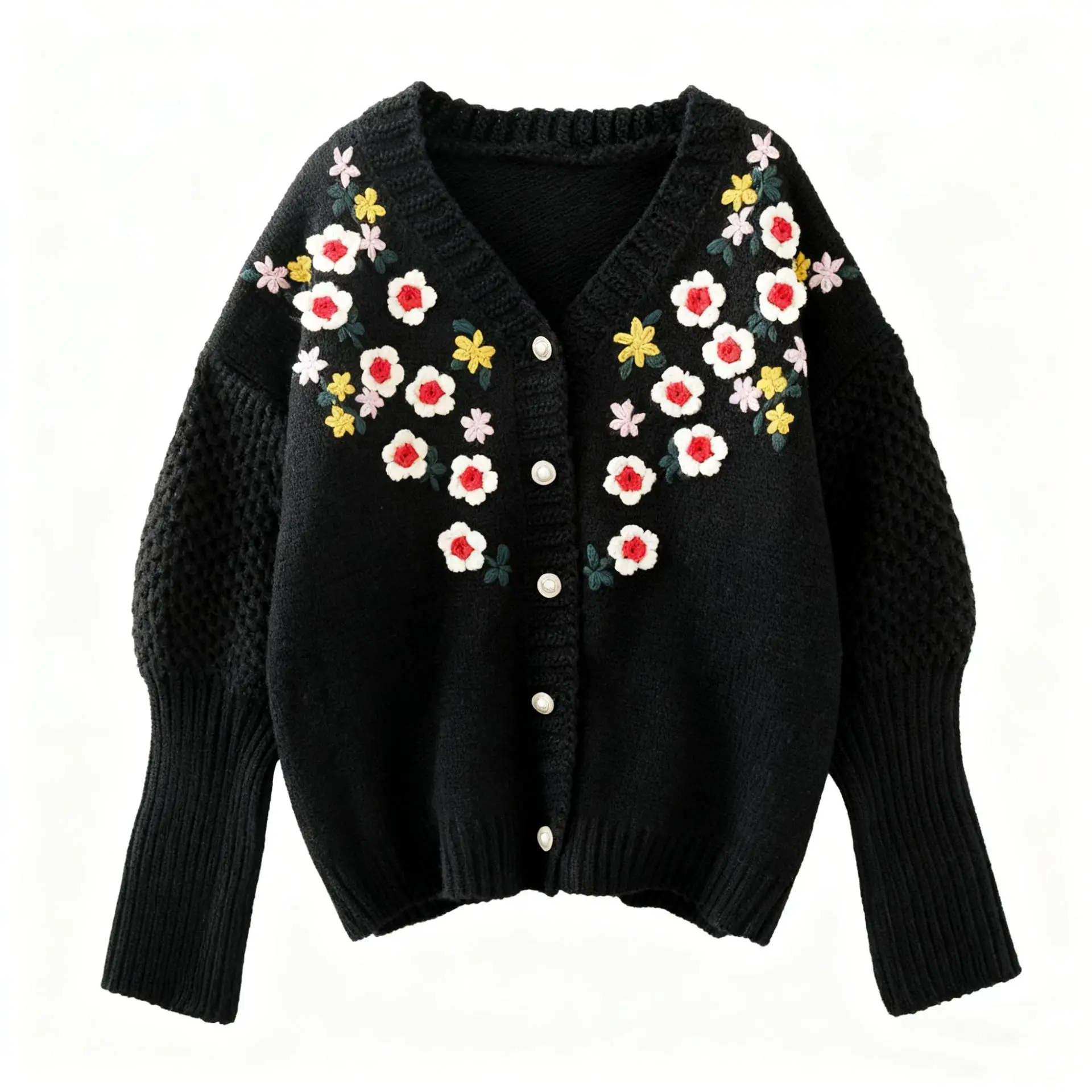 الفرنسية الرجعية نمط الصناعة الثقيلة زهرة التطريز سترة مشغولة من الصوف الخريف والشتاء سترة المرأة الجديدة #5