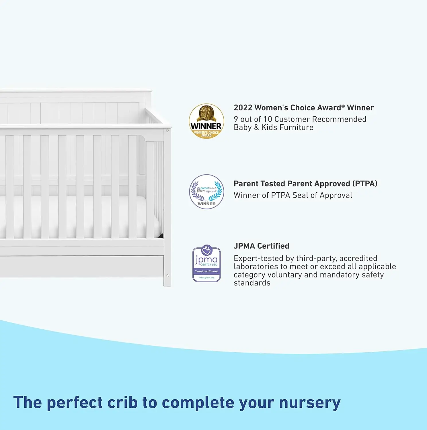 5-in-1 Convertible Crib with Drawer (White)Crib with Drawer Combo, Full-Size Nursery Storage Drawer, Converts to Toddler Bed