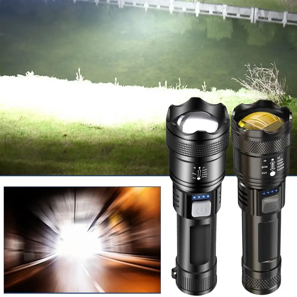 ไฟฉาย LED High Lumens ไฟฉาย Super Bright แบบชาร์จไฟได้กันน้ําขนาดกะทัดรัดแบบพกพา Camping ไฟฉายพร้อมไฟท้าย