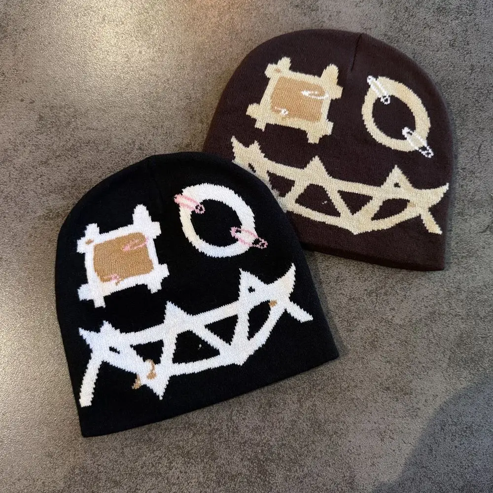 Printed Pattern Printed Pin Beanie Winter Warmth High Elasticity Ghost Mask Cap Acrylic Yarn Flat Design Hip Hop Knit Cap