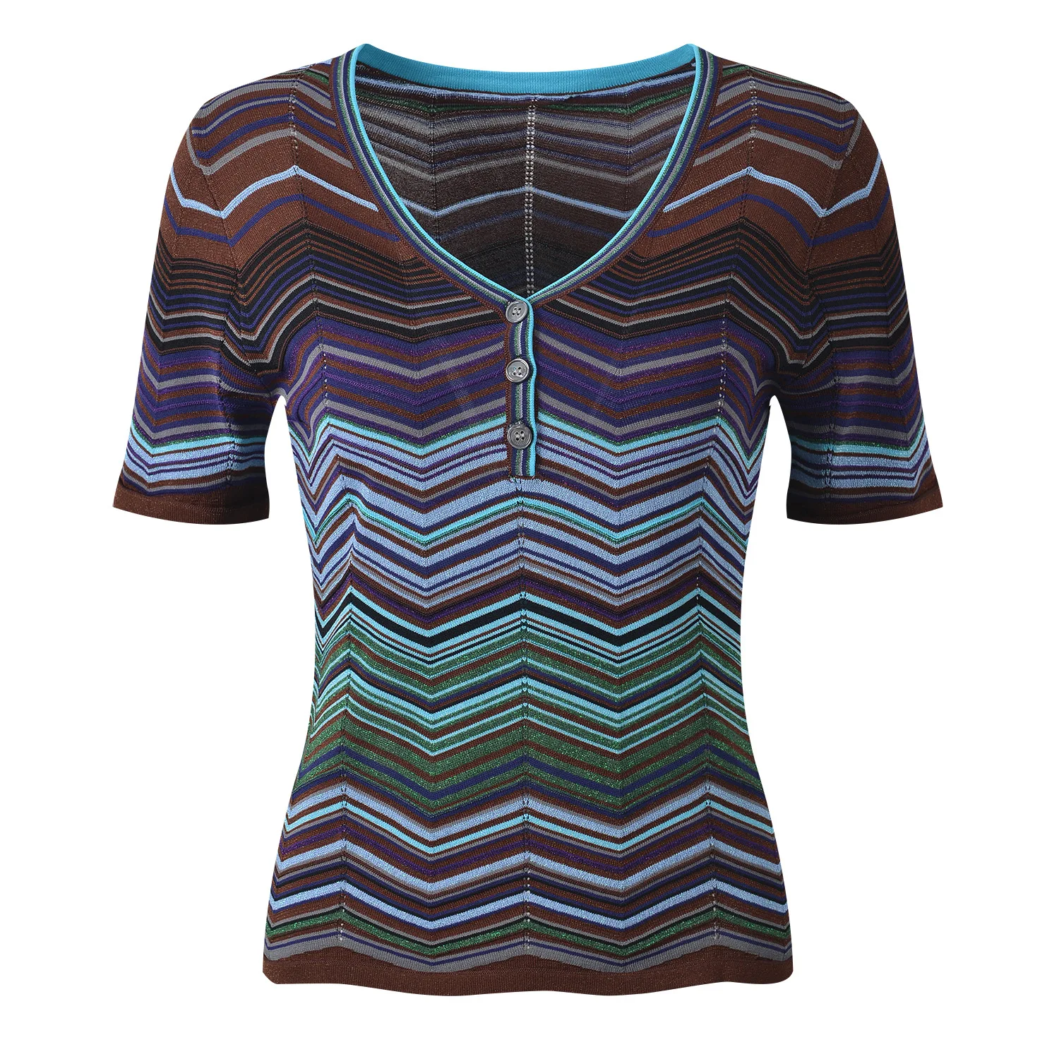 Lady Summer New Arrival Fashon Suit Colorblock Wavy Striped Short Sleeve Pullover Tops Wide Legs Pants Women Casual Knits 2pcs