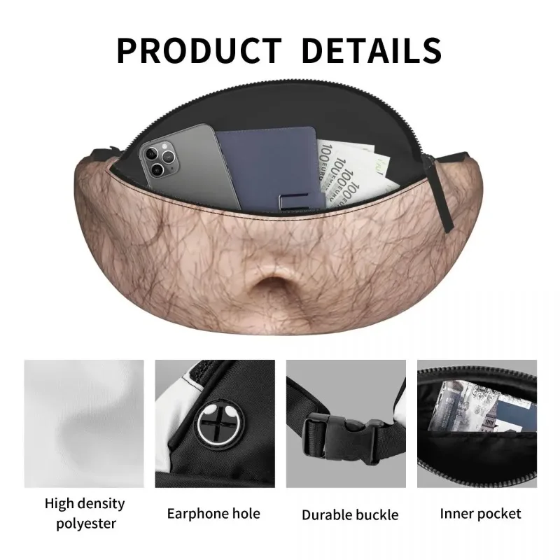 Novelty PU Fake Belly Waist Bag Zipper Closure Dad Bag Funny Prank Fanny Pack for Party Gag Gift image 4