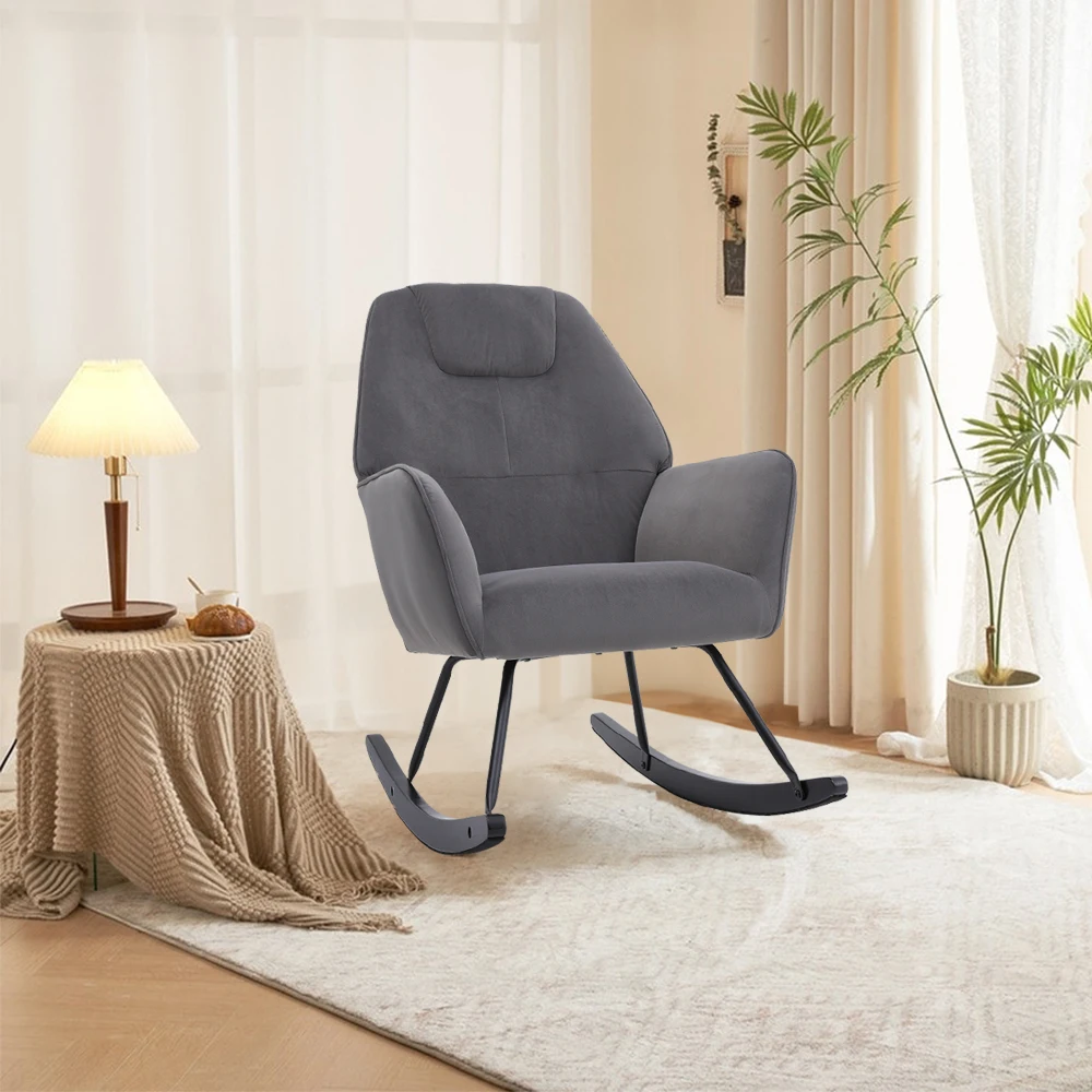 Grey Frosted Velvet Rocking Chair for Living Room