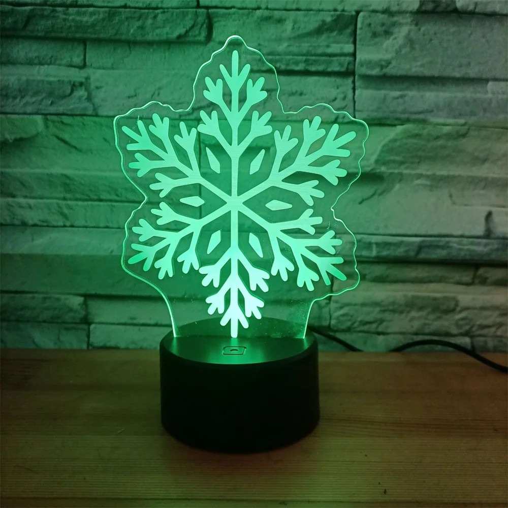 Snowflake 3D Lamp Optical Illusion Night Light 7/16 Color Changing Touch Switch Table Desk Decoration Lamps with Acrylic Flat