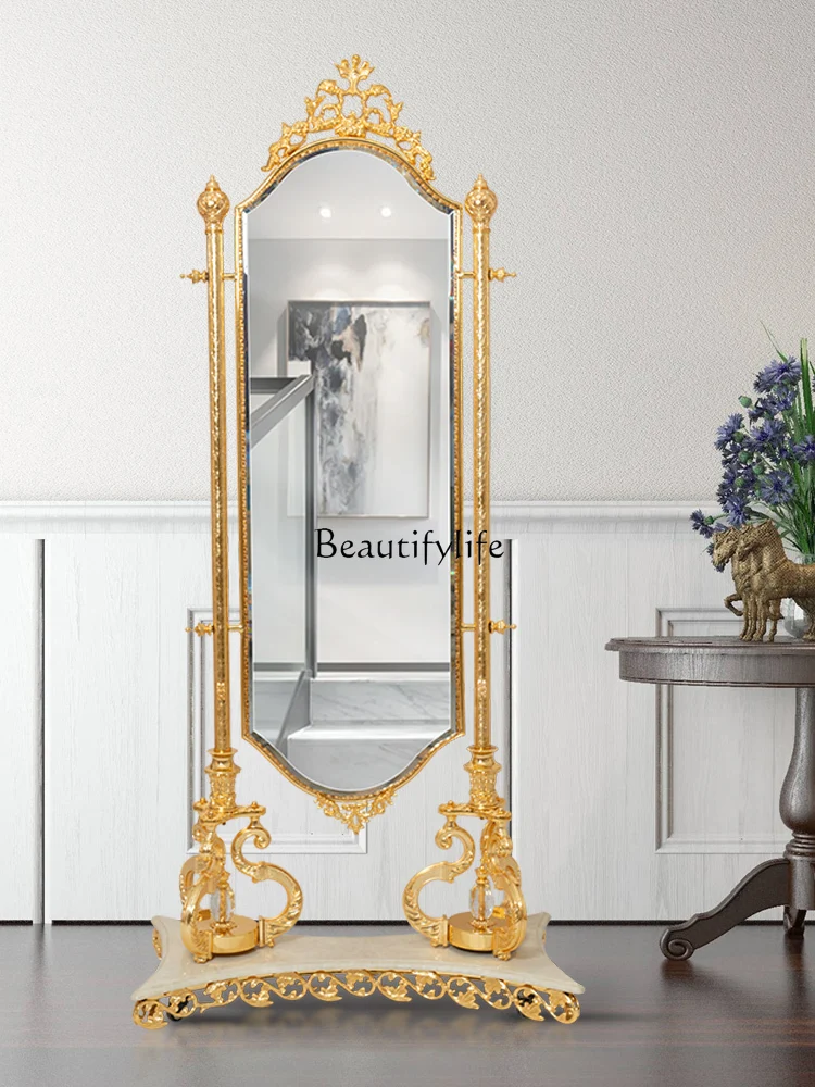 

Luxury Removable Crystal Bedroom Gold Copper Mirror with Wheels