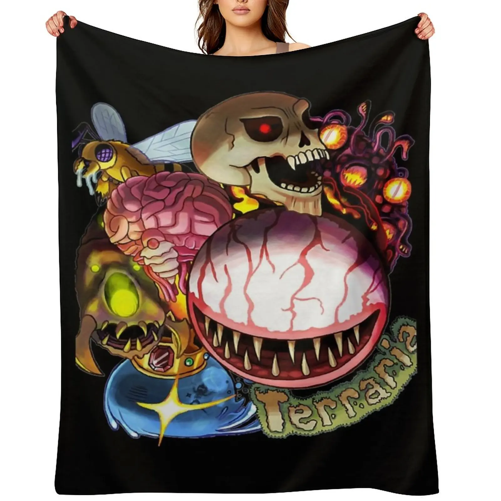 

Gifts For Men Terraria Game Boss For Fans Rush Halloween Throw Blanket Soft Plaid Flannel Luxury Designer Blankets